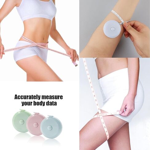 gdminlo 3 حزمة شريط قياس شريط قياس لنسيج الجسم الخياطة خياط القماش الحياكة الحرفية قياسات فقدان الوزن قابل للسحب 60 بوصة 1.5 متر، زر ضغط صغير، مساطر بمقاييس مزدوجة in Kuwait