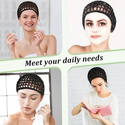 3 قطع من شبكات الشعر للنوم، شبكة لف شعر الكروشيه، شبكة لف من الحرير الشبكي، غطاء نوم ناعم قابل لإعادة الاستخدام، غطاء نوم للنساء، شعر حريري مرتب (أسود) in Kuwait