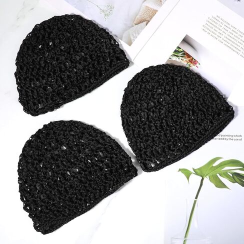 3 قطع من شبكات الشعر للنوم، شبكة لف شعر الكروشيه، شبكة لف من الحرير الشبكي، غطاء نوم ناعم قابل لإعادة الاستخدام، غطاء نوم للنساء، شعر حريري مرتب (أسود) in Kuwait