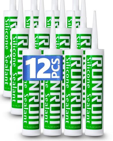 سدادة سيليكون متقدمة للمطبخ والحمام، خرطوشة سعة 10 أونصة سائلة، 12 عبوة من مادة مانعة للتسرب سيليكون مقاومة للماء بنسبة 100%، التصاق أقوى، مادة مانعة للتسرب من السيليكون مقاومة للانكماش والتشقق (أبيض - 12 عبوة) in Kuwait