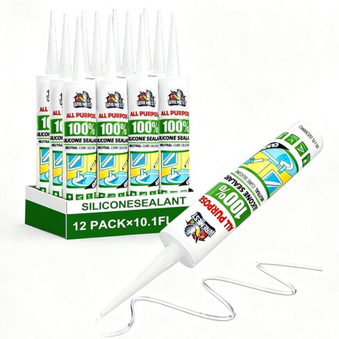 Silicone Caulk,10 fl oz Cartridge,12 Pack,Clear,100% Silicone Sealant Waterproof,Shrink & Crack Proof,Adhesive Sealant for Kitchen and Bathroom, Shower,Toilet, Sink, Window and Door in Saudi Arabia