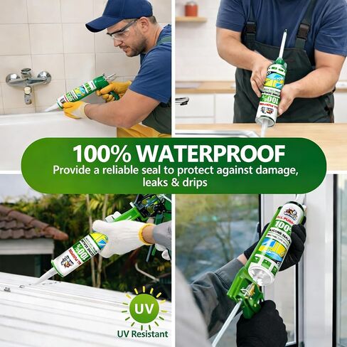 Silicone Caulk,10 fl oz Cartridge,12 Pack,Clear,100% Silicone Sealant Waterproof,Shrink & Crack Proof,Adhesive Sealant for Kitchen and Bathroom, Shower,Toilet, Sink, Window and Door in Saudi Arabia