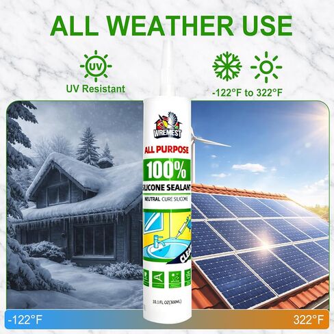 Silicone Caulk,10 fl oz Cartridge,12 Pack,Clear,100% Silicone Sealant Waterproof,Shrink & Crack Proof,Adhesive Sealant for Kitchen and Bathroom, Shower,Toilet, Sink, Window and Door in Saudi Arabia