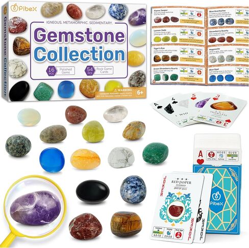 Rock Collection Starter Kit - 54 Pcs Assorted Gemstones, Crystals, Rocks & Minerals, with Learning Book & ID Cards, Earth Science Kit Toy, A Geology Gift for Kids & Adults Ages 8+ in Kuwait