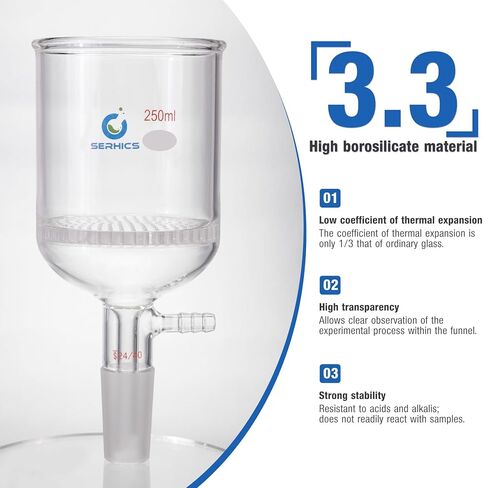 250ml Buchner Funnel 80x80mm with Perforated Plate, Borosilicate Glass,24/40 Standard Joint for Filter Test，1pcs/pk in Kuwait