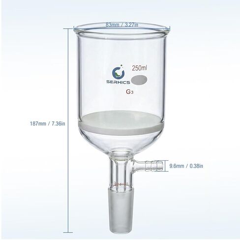 250ml Buchner Filtering Funnel with Fine Frit(G3),Borosilicate Glass,24/40 Standard Taper Inner Joint and Vacuum Serrated Tubulation in Kuwait