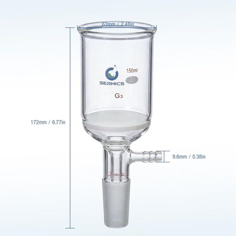 150ml Buchner Filtering Funnel with Fine Frit(G3),Borosilicate Glass,24/40 Standard Taper Inner Joint and Vacuum Serrated Tubulation in Kuwait