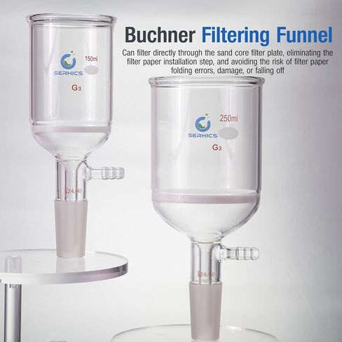 150ml Buchner Filtering Funnel with Fine Frit(G3),Borosilicate Glass,24/40 Standard Taper Inner Joint and Vacuum Serrated Tubulation in Kuwait