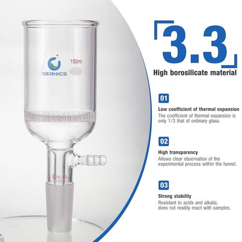 150ml Buchner Funnel 60x75mm with Perforated Plate, Borosilicate Glass,24/40 Standard Joint for Filter Test，1pcs/pk in Kuwait