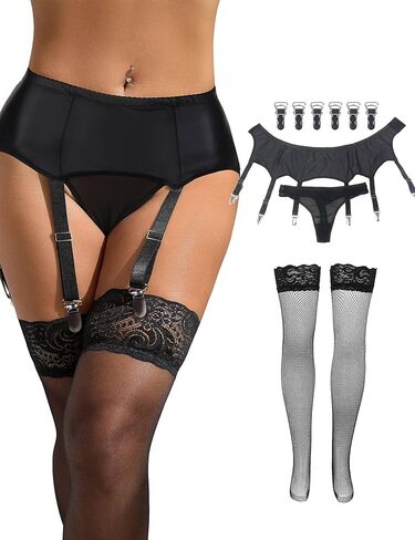 Ohyeah Women Garter Belt and Highs Lingere Lingerie Lingerie مع 6 أحزمة رباط الأشرطة للجوارب مع ثونغ in Saudi Arabia