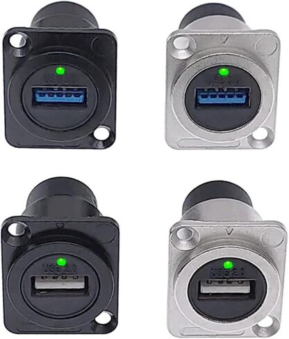 USB Connector with LED Light 2.0 3.0 D Type Female Panel Mounting Socket 1Pcs(Black,USB 2.0 with Light) in Saudi Arabia