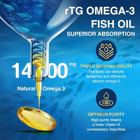 ZEBORA Omega 3 Fish Oil 2000mg - EPA & DHA Supplement with CoQ10 & Taurine - Easy to Absorb Re-esterified Triglyceride(rTG) Form - Support Heart & Immune Health, 120 Softgels in Kuwait