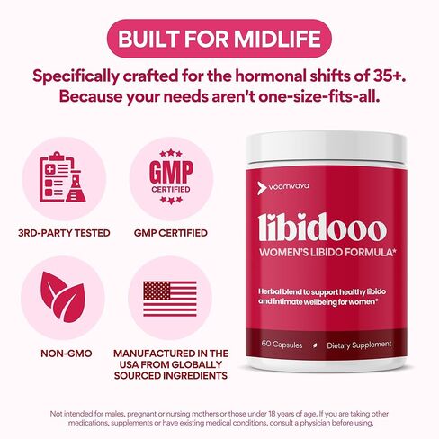 Voomvaya libidooo - الداعم الرغبة الجنسية للنساء أكثر من 40 | داعم من الرغبة الجنسية مع أعشاب الماعز قرنية ، Tribulus Terrestris & Damiana Leaf - Ignite Desire ، الطاقة والثقة - 60 كبسولة in Kuwait
