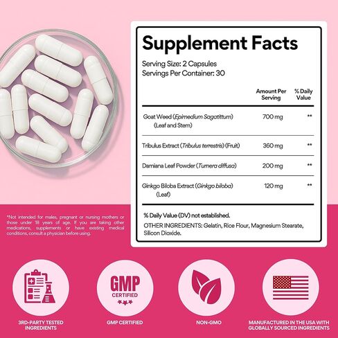 Voomvaya libidooo - الداعم الرغبة الجنسية للنساء أكثر من 40 | داعم من الرغبة الجنسية مع أعشاب الماعز قرنية ، Tribulus Terrestris & Damiana Leaf - Ignite Desire ، الطاقة والثقة - 60 كبسولة in Kuwait