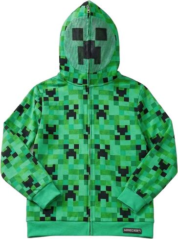 Minecraft Game Cute & Fun Creeper Camo Face Zip Up Fleece Hoodie for Little Kids – Green, Juvy Sizes 4, 5/6, 7 in Kuwait