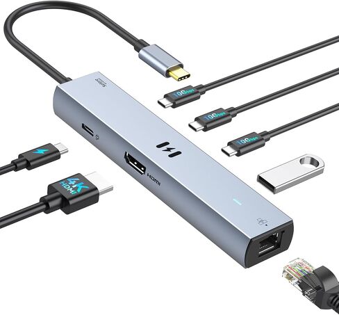 محولات USB C لجهاز MacBook Pro/Air، Selore 9 في 1 USB C Hub مع 4K HDMI، 2 * 10 جيجابت في الثانية USB-C 3.1 منفذ GEN2، 1 جيجابت في الثانية إيثرنت، منافذ بيانات USB 3.1 10 جيجابت في الثانية، 2 * USB 3.0 دونجل لـ Dell وHP والمزيد in Kuwait