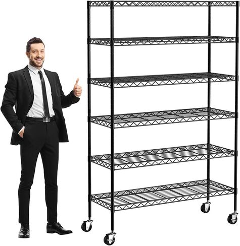 6-Tier Storage Shelves 45" x 18" x 82" Heavy Duty Metal Shelving Unit 2100Lb Capacity Adjustable Storage Racks with Wheels NSF Garage Wire Shelf for Basement Commercial, Chrome in Saudi Arabia