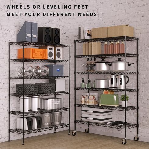 6-Tier Storage Shelves 45" x 18" x 82" Heavy Duty Metal Shelving Unit 2100Lb Capacity Adjustable Storage Racks with Wheels NSF Garage Wire Shelf for Basement Commercial, Chrome in Saudi Arabia