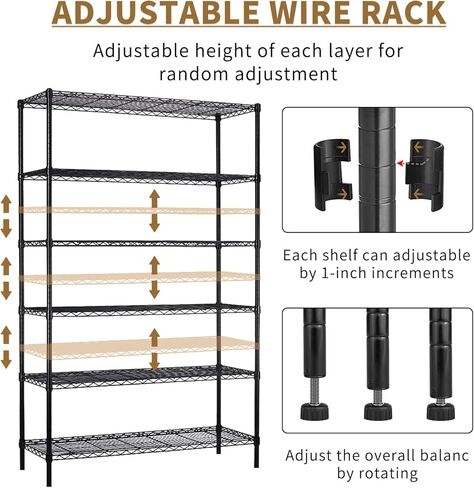 6-Tier Storage Shelves 45" x 18" x 82" Heavy Duty Metal Shelving Unit 2100Lb Capacity Adjustable Storage Racks with Wheels NSF Garage Wire Shelf for Basement Commercial, Chrome in Saudi Arabia