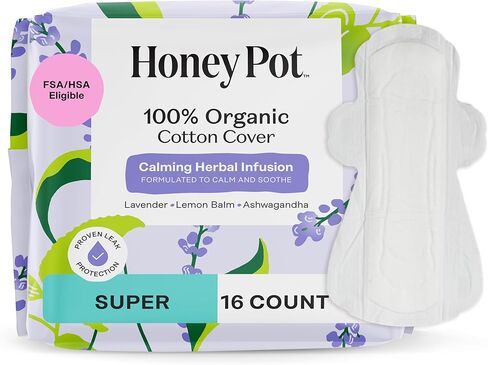 Honey Pot 100% Organic Cotton Cover Calming Herbal Infusion Long Liners, 30 Count in Kuwait