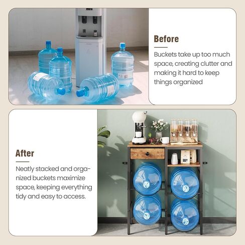 حامل إبريق ماء سعة 5 جالون مع 4 فتحات، رف تخزين زجاجات المياه عالي التحمل، أرفف خشبية من طبقتين ودرج قماشي للمنزل والمطبخ والمكتب والجراج in Kuwait