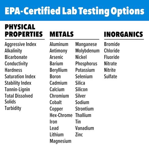 طقم اختبار مياه الشرب الكامل Safe Home® - فحص DIY لـ 14 معلمة + اختبار اختياري في مختبرنا المعتمد من وكالة حماية البيئة (EPA) لما يصل إلى 48 معلمة - صُنع في الولايات المتحدة الأمريكية in Kuwait