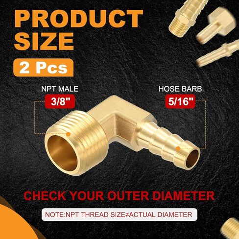 HARFINGTON 2pcs 90 Degree Hose Elbow 1/4" to 1/8" NPT Male Brass Hose Barb Fitting Metals Splicer Mender for 3D Printing, Air Compressor, CNC Machine, Dies in Saudi Arabia