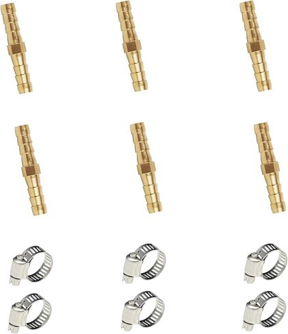 6 قطع من وصلات خرطوم النحاس مقاس 3/8 بوصة × 3/8 بوصة مع 12 مشبك أنابيب من الفولاذ المقاوم للصدأ، موصل خرطوم مستقيم للمياه والهواء والوقود والزيت ومجموعة إصلاح خط الغاز in Kuwait