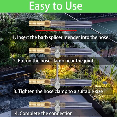 6 قطع من وصلات خرطوم النحاس مقاس 3/8 بوصة × 3/8 بوصة مع 12 مشبك أنابيب من الفولاذ المقاوم للصدأ، موصل خرطوم مستقيم للمياه والهواء والوقود والزيت ومجموعة إصلاح خط الغاز in Kuwait