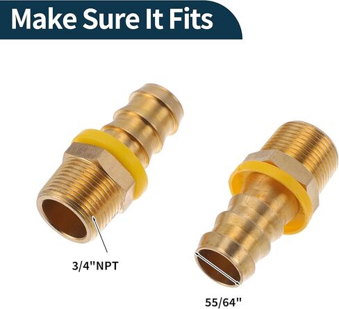 Brass Hose Barb Fittings 55/64" OD 3/4" NPT Male Thread Barb Fitting for Air Water Oil Gas Fuel 2 Pcs Gold Tone in Saudi Arabia