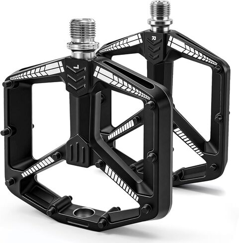 Road Bike Pedals Flat, Mountain MTB Bicycle Pedals, Aluminum Alloy, Non-Slip Lightweight, Wider Platform, 3 Sealed Bearings, 9/16" for BMX MTN Road Gravel EBike, 2PCS, Black in Kuwait