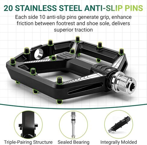 Road Bike Pedals Flat, Mountain MTB Bicycle Pedals, Aluminum Alloy, Non-Slip Lightweight, Wider Platform, 3 Sealed Bearings, 9/16" for BMX MTN Road Gravel EBike, 2PCS, Black in Kuwait