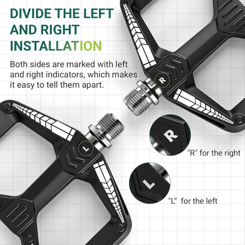 Road Bike Pedals Flat, Mountain MTB Bicycle Pedals, Aluminum Alloy, Non-Slip Lightweight, Wider Platform, 3 Sealed Bearings, 9/16" for BMX MTN Road Gravel EBike, 2PCS, Black in Kuwait