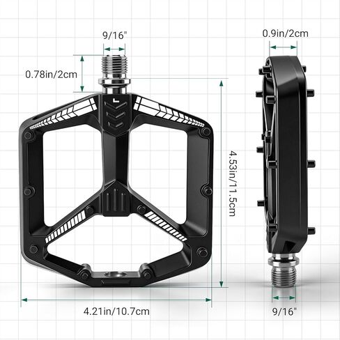 Road Bike Pedals Flat, Mountain MTB Bicycle Pedals, Aluminum Alloy, Non-Slip Lightweight, Wider Platform, 3 Sealed Bearings, 9/16" for BMX MTN Road Gravel EBike, 2PCS, Black in Kuwait