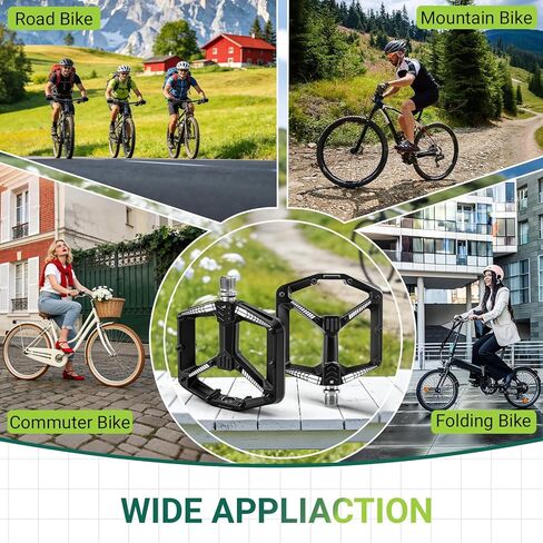 Road Bike Pedals Flat, Mountain MTB Bicycle Pedals, Aluminum Alloy, Non-Slip Lightweight, Wider Platform, 3 Sealed Bearings, 9/16" for BMX MTN Road Gravel EBike, 2PCS, Black in Kuwait