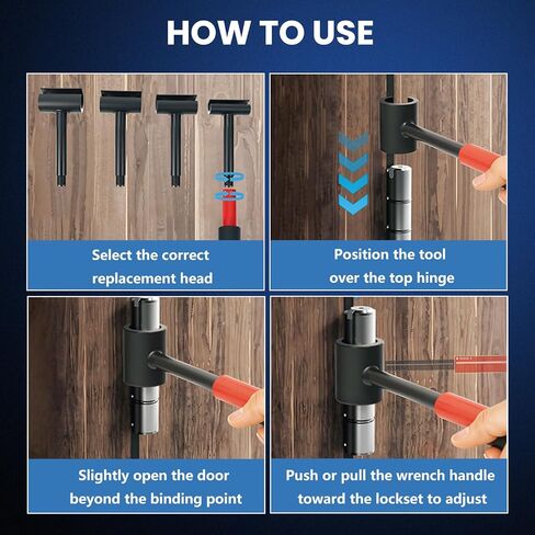أداة تعديل مفصلات الباب 4 في 1 للأغراض السكنية والتجارية، مفتاح ضبط الفجوة شديد التحمل مع تصميم خيط ومقبض مطاطي، 0.55 بوصة/0.71 بوصة/0.91 بوصة/0.98 بوصة in Kuwait