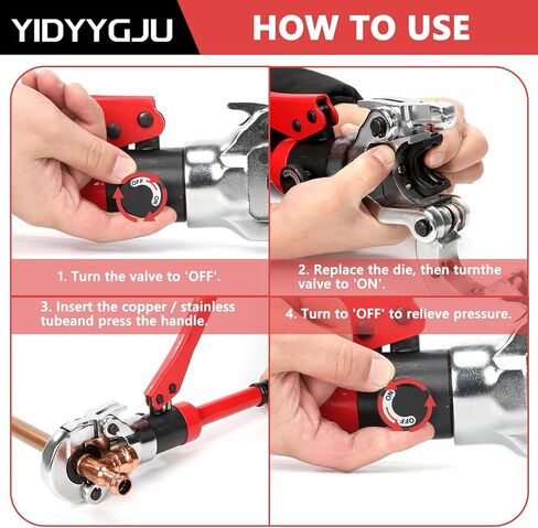 أداة تجعيد أنبوب النحاس الهيدروليكي مع 3 قوالب قابلة للتبديل (1/2 بوصة، 3/4 بوصة، 1 بوصة) تنطبق على أنابيب الفولاذ المقاوم للصدأ والنحاس، مثالية لمشاريع السباكة والتدفئة والتهوية وتكييف الهواء والتبريد والأنابيب الصناعية in Kuwait