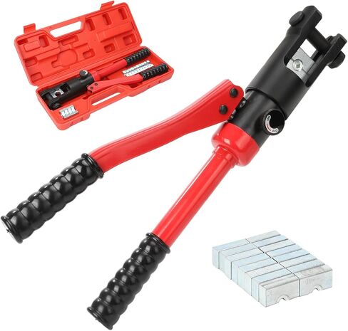 أداة تجعيد هيدروليكية، أداة ثقب هيدروليكية شديدة التحمل 60 كيلو نيوتن مع 9 قوالب تجعيد سداسية، سبائك فولاذية معالجة بالحرارة، مقبض مريح مضاد للانزلاق للكهرباء الصناعية والاتصالات والمعادن in Kuwait