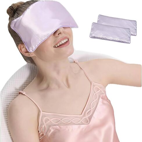Flexseed Eye Pillow, Hot or Cold Weighted Satin Eye Mask, Microwaveable Moist Heat Eye Compress, Unscented Washable, Perfect for Sleeping, Yoga, Migraine Relief, Pack of 2(Flexseed) in Saudi Arabia
