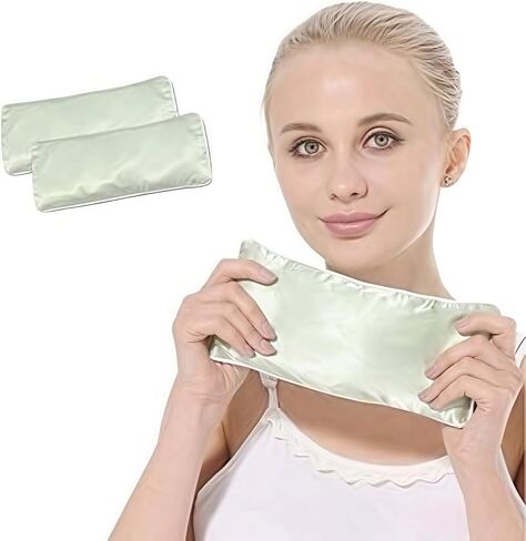 Flexseed Eye Pillow, Hot or Cold Weighted Satin Eye Mask, Microwaveable Moist Heat Eye Compress, Unscented Washable, Perfect for Sleeping, Yoga, Migraine Relief, Pack of 2(Flexseed) in Saudi Arabia