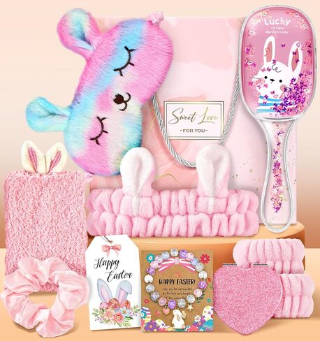 Swooflia Easter Basket Stuffers Bunny Gifts for Teen Girls - Birthday Gifts for Teenage Girls, Easter Bracelets Socks Brushes Headband Gift Baskets for Young Sisters Friend Daughter in Kuwait