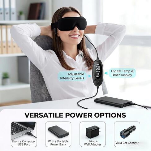 قناع العين المسخن للعيون الجافة: قناع العين المضغوط الدافئ للعين المتعبة وتخفيف الدمد والعيون المنتفخة والصداع النصفي - يعمل بمنفذ USB، حرارة ثابتة - قناع تسخين كهربائي ناعم للنوم والاسترخاء في المكتب والسفر in Kuwait