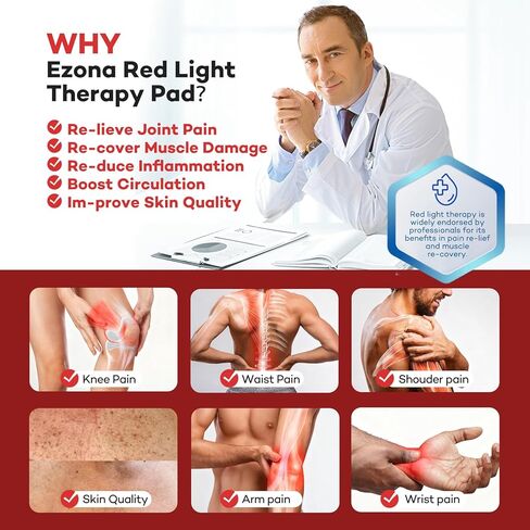 Ezona Red Light Therapy Pad for Body Pain, 24 x 12 inch Large Infrared Light Therapy with 660/ 850nm for Back Relief, High-Output 242 LEDs Light with Remote Control for Shoulder Waist Knee Muscle in Saudi Arabia