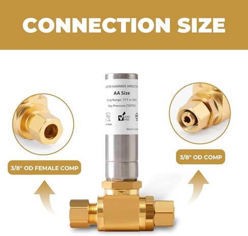 (2-Pack) SECKWHALE Tee Stainless Steel Water Hammer Arrestor, 3/8 Inch x 3/8 Inch Compression Connection, for Dishwasher, Sink, Toilet, Faucet, Stop Pipe Knock and Reduce Banging Noise(Pack-2) in Saudi Arabia