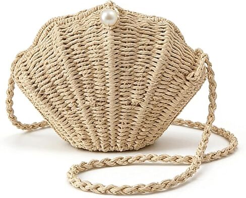 Shell Purse Straw Clutch Purse Woven Shell Shape Shoulder Crossbody Rattan Beachy Seashell Bags Beaded Trendy in Kuwait