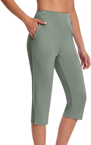 Capris for Women Elastic High Waist Yoga Pants Stretch Straight Leg Athletic Leggings with Pockets in Saudi Arabia
