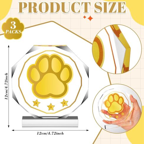 Janlaugh 3 Pcs Paw Print Trophy 4.72 x 4.72 Inches Gold Acrylic Paw Print Trophy Awards Team Competitions Prizes Party Graduation Gift in Saudi Arabia