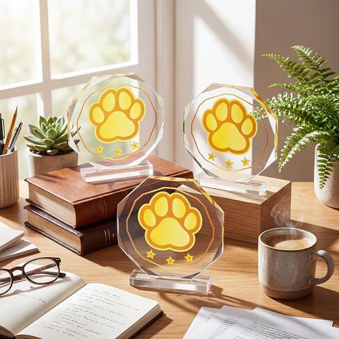 Janlaugh 3 Pcs Paw Print Trophy 4.72 x 4.72 Inches Gold Acrylic Paw Print Trophy Awards Team Competitions Prizes Party Graduation Gift in Saudi Arabia