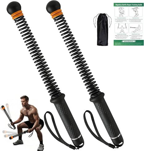 حبال معركة لاسلكية مرجحة - حبال تدريب محمولة بدون حبال مع مقاومة قابلة للتعديل لصالة الألعاب الرياضية المنزلية، وتمارين HIIT الداخلية، وقوة الجسم بالكامل ومعدات تمارين القلب للرجال والنساء (عبوة من قطعتين، 3 أرطال) in Kuwait