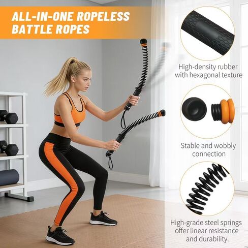 حبال معركة لاسلكية مرجحة - حبال تدريب محمولة بدون حبال مع مقاومة قابلة للتعديل لصالة الألعاب الرياضية المنزلية، وتمارين HIIT الداخلية، وقوة الجسم بالكامل ومعدات تمارين القلب للرجال والنساء (عبوة من قطعتين، 3 أرطال) in Kuwait
